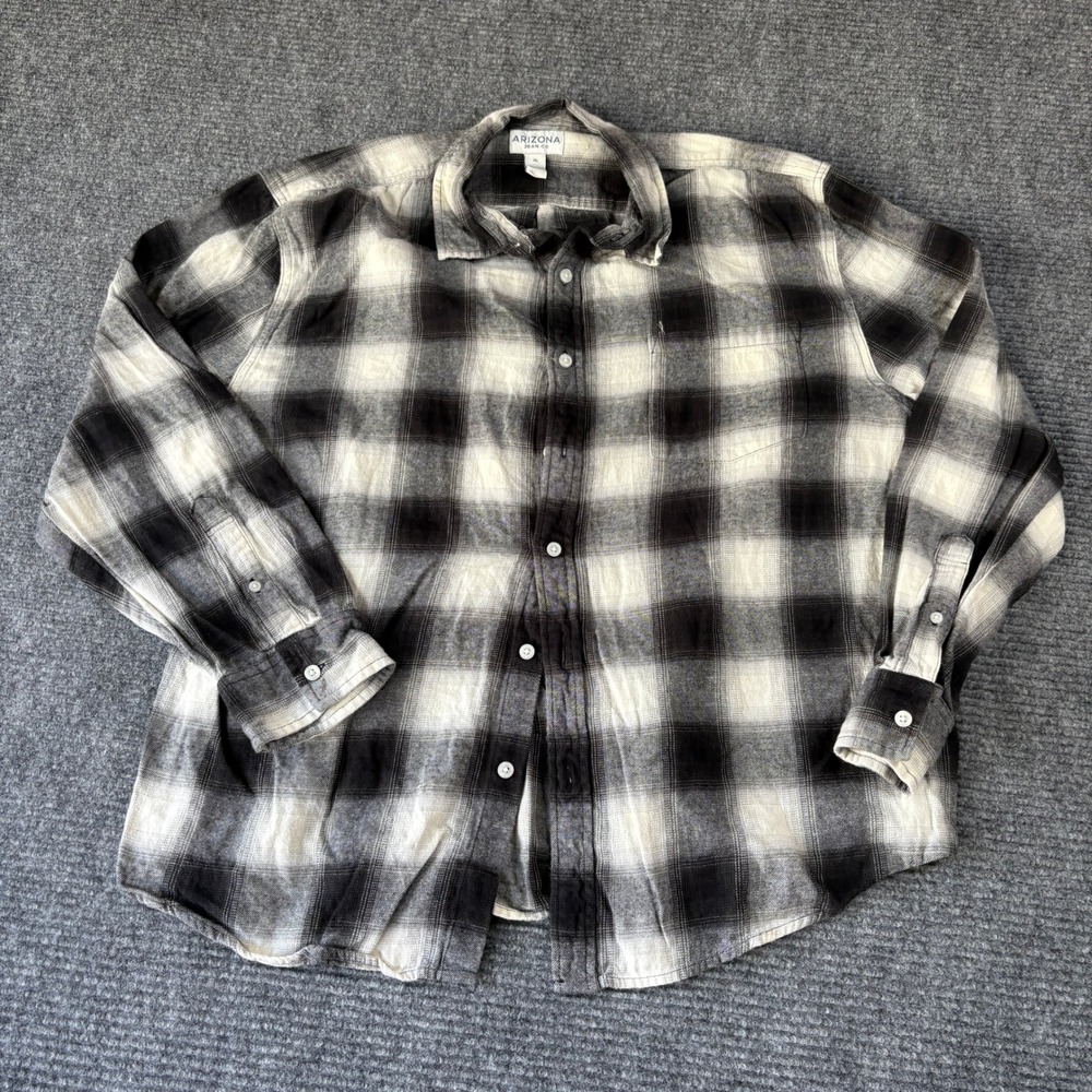 Arizona Jean Co Mens XL Black White Plaid Flannel Button Down Shirt Cotton 4233